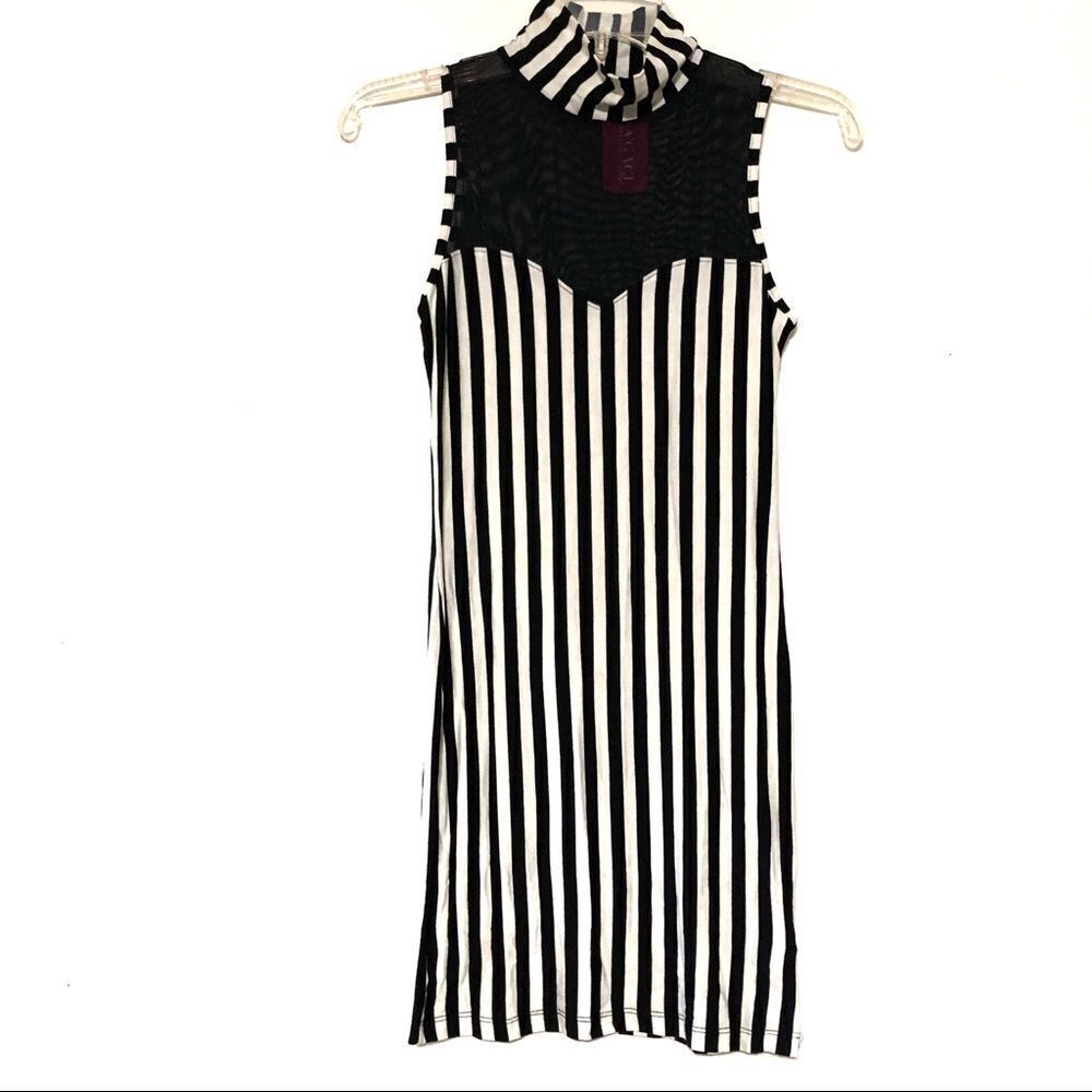 Agaci Black & Cream stripe bodycon pinstripe dress